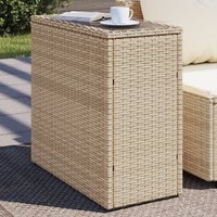 Berkfield Home Garden Side Table with Glass Top Beige 58x27.5x55 cm Poly Rattan