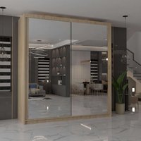 MN Furniture Cuba Sliding Mirror Wardrobe - LED Light 120cm x 217cm in Light Oak | Size: 120 cm x 217 cm