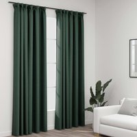 Berkfield Home Linen-Look Blackout Curtains with Hooks 2 pcs Green 140x225 cm