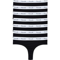 French Connection Women's 7 Pack Cotton FCUK Thongs in Black | Size: Small