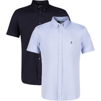French Connection Men's 2 Pack Cotton Short Sleeve Oxford Shirts in Blue | Size: Large