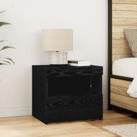 Berkfield Home Bedside Cabinet with LED Lights Black Oak 50x40x45 cm | Size: 50 x 40 x 45 cm