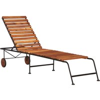 Berkfield Home Sun Lounger with Steel Legs Solid Acacia Wood in Brown
