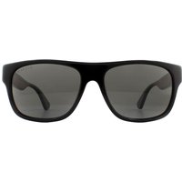 Gucci Men's Rectangle Black with Green & Red Stripe Grey Polarized Sunglasses