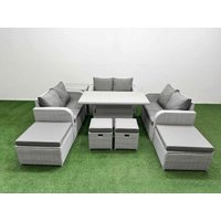 Fimous 9 PCs Rising Dining Table Set Inclining Love Sofa Seat Big Footstool in Light Grey