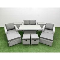 Fimous 10 PCs Rising Dining Table Set Reclining Chair Inclining Love Sofa in Light Grey