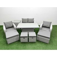 Fimous 9 PCs Rising Dining Table Set Reclining Chair Inclining Love Sofa Seat in Light Grey