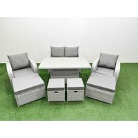 Fimous 8 PCs Rising Dining Table Set Reclining Chair Inclining Love Sofa Seat in Light Grey