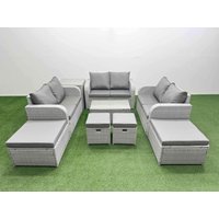 Fimous 9 PCs Rectangular Coffee Table Set Reclining Chair Inclining Sofa in Light Grey