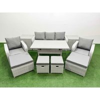 Fimous PE Rattan Lounge Sofa Set 9 Seater Outdoor Garden Furniture Set in Light Grey