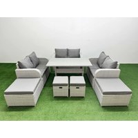 Fimous PE Rattan Lounge Sofa Set 10 Seater Outdoor Garden Furniture Set in Light Grey
