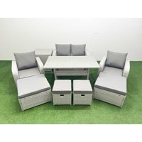 Fimous PE Rattan Lounge Sofa Set 8 Seater Outdoor Garden Furniture Sets in Light Grey