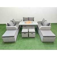 Fimous 10 Seater Outdoor Garden Furniture Sets with Gas Firepit Table in Light Grey