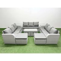 Fimous PE Rattan 3 Seater Sofa Set with Oblong Coffee Table 2 Side Tables in Light Grey