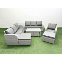 Fimous PE Rattan 3 Seater Sofa Reclining Chair Set with Footstool Side Table in Light Grey