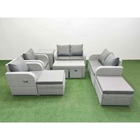 Fimous PE Wicker Rattan Furniture Sofa Sets with Coffee Table Love Sofa in Light Grey