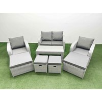 Fimous PE Wicker Rattan Furniture Sets with Oblong Coffee Table Love Sofa in Light Grey