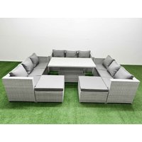 6 PCs Rising Dining Table Set Rattan Furniture Set 3 Seater Sofa
