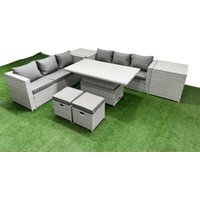7 PCs Rising Dining Table Set Rattan Furniture Set 3 Seater Sofa
