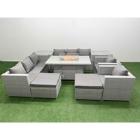 Fimous 10 Seat Rattan Lounge Sofa Set Outdoor Garden Furniture Set in Light Grey