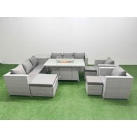 Fimous 11 Seat PE Rattan Lounge Sofa Set Outdoor Garden Furniture Sets in Light Grey