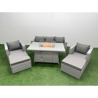 Fimous 7 Seat PE Wicker Rattan Lounge Sofa Set Outdoor Garden Furniture Sets in Light Grey