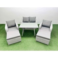 Fimous PE Wicker Rattan Garden Furniture Set Reclining Chairs Love Sofas in Light Grey