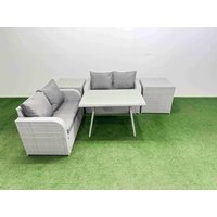 Fimous 4 Seat Outdoor Love Sofa Sets Rattan Garden Furniture Set in Light Grey