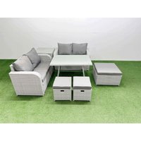 Fimous 7 Seater Outdoor Love Sofa Set Rattan Garden Furniture Set in Light Grey