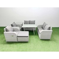 Fimous 7 Seater Rattan Garden Furniture Set Outdoor Love Sofa Sets in Light Grey