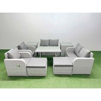 Fimous 8 Seater Rattan Garden Furniture Set Outdoor Love Sofa Set Light Grey