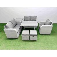 Fimous 7 Seater Rattan Garden Furniture Set Love Sofa Reclining Chair Sets in Light Grey