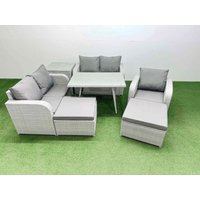 Fimous 7 Seater Rattan Garden Furniture Sets Love Sofa Reclining Chair Sets in Light Grey