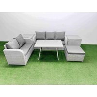 Fimous Rectangular Dining Table Sofa Set with Stool 2 Side Table Light Grey