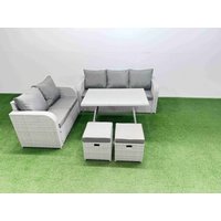 Fimous Rectangular Dining Table Sofa Set with 2 Small Stool Light Grey