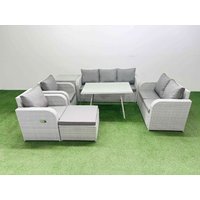 Fimous Outdoor Rectangular Table Sofa Set with Reclining Chair Side Table in Light Grey