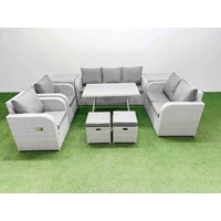 Fimous Outdoor Rectangular Table Sofa Set with Reclining Chair 2 Side Table in Light Grey