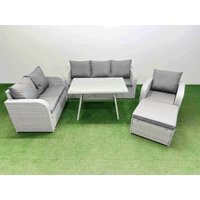 Fimous Patio Dining Table & Chairs Set with Reclining Chair Big Stool in Light Grey
