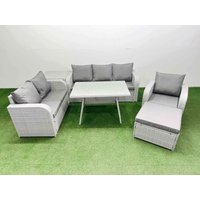 Fimous Patio Dining Table & Chairs Sets with Reclining Chair Side Table in Light Grey