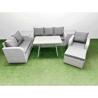 Fimous Patio Dining Table & Chairs Sets with Reclining Chair 2 Side Tables in Light Grey