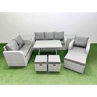 Fimous Patio Dining Table & Chairs Set with Reclining Chair 2 Side Table in Light Grey