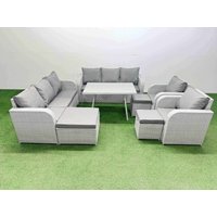 Fimous Rattan High Back Lounge Sofa Set with Reclining Chairs 3 Stool in Light Grey