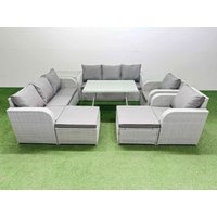 Fimous Rattan High Back Lounge Sofa Set with Reclining Chairs in Light Grey