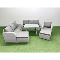 Fimous 6 Pieces Outdoor PE Rattan Garden Furniture with Big Stools Light Grey