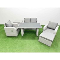 Fimous Outdoor Rattan Garden Furniture Dining Set 5-seater with Side Table in Light Grey