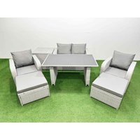 Fimous Outdoor Rattan Garden Furniture Dining Set 6-seater with Side Table in Light Grey