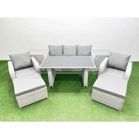 Fimous Outdoor Rattan Garden Furniture Dining Set 7-seater with 2 Side Tables in Light Grey