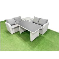 Fimous 4 Pieces Outdoor PE Rattan Sofa Set with Cushions Side Table in Light Grey