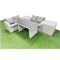 Fimous 5 Pieces Outdoor PE Rattan Sofa Set with Cushions 2 Side Tables in Light Grey