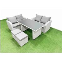 Fimous 5 Pieces Outdoor PE Rattan Sofa Set with 2 Small Stools Light Grey